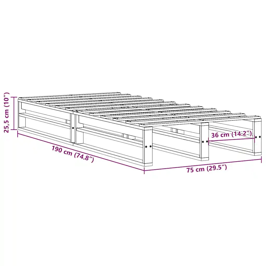 Letto senza Materasso-Struttura Letto Bianco 75x190 in Legno Massello di Pino 506544