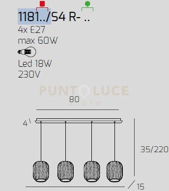 SOSPENSIONE CROMO 4 LUCI RETTANGOLARE VETRI BLU 1181CR-S4 R-BL