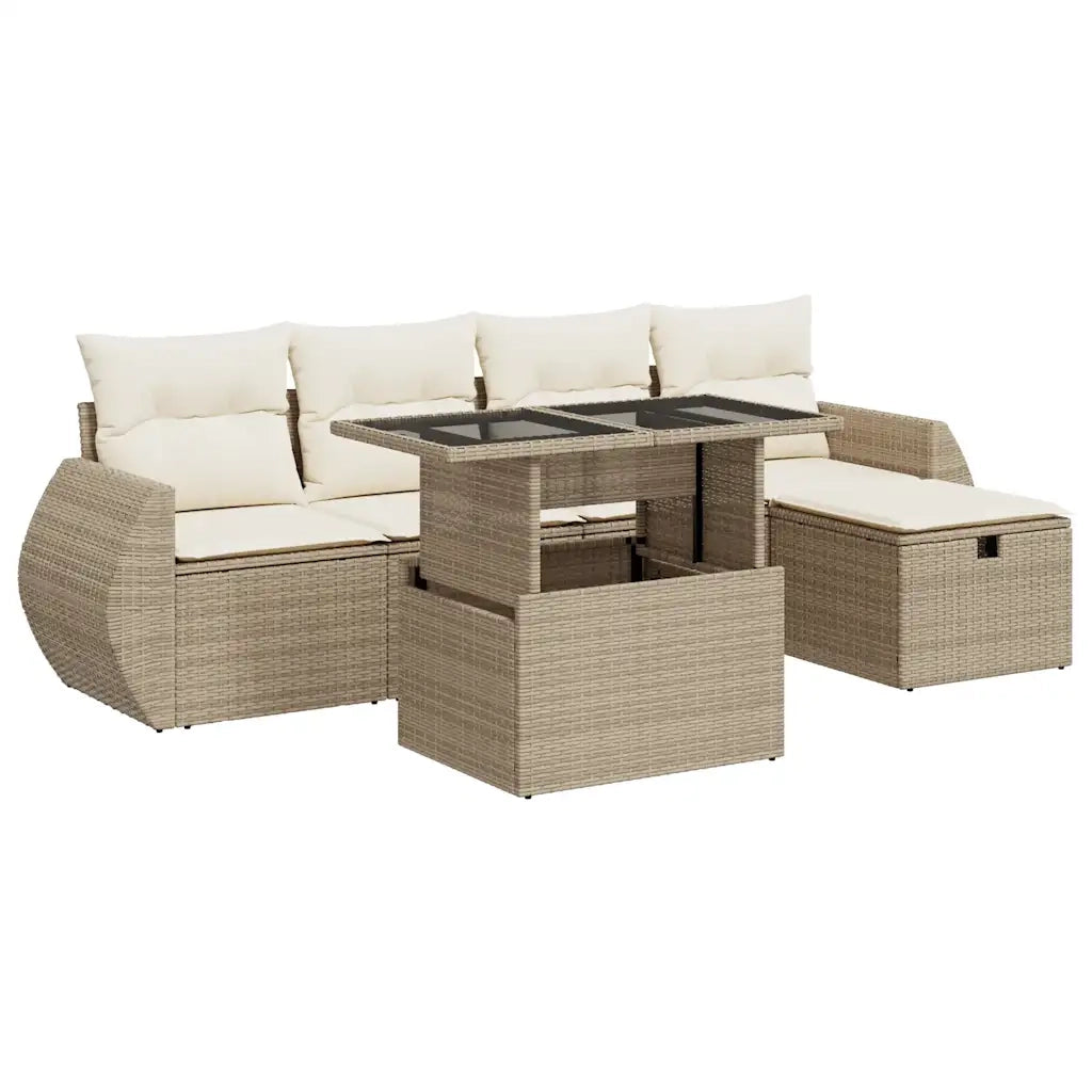 Set Divano da Giardino 6 pz con Cuscini Beige in Polyrattan 3327888