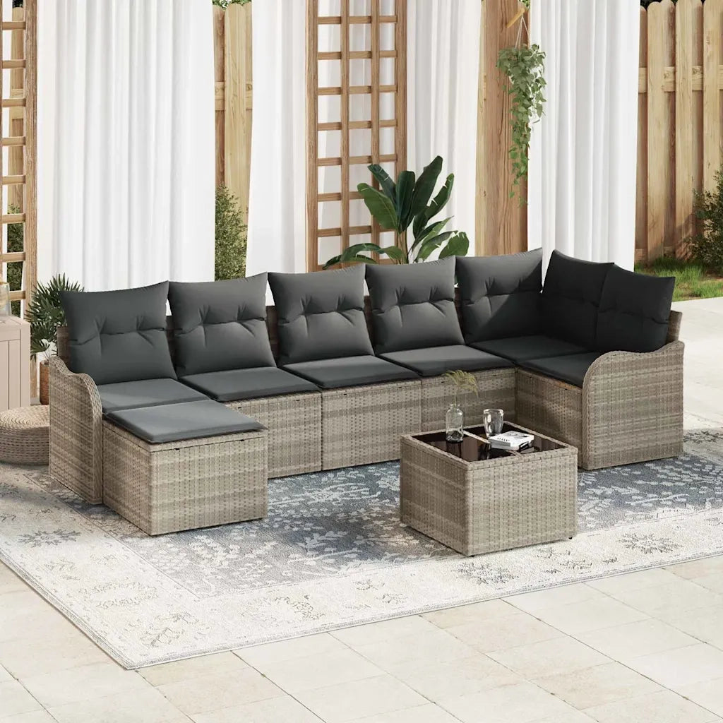 Set Divano da Giardino Grigio chiaro polyrattan