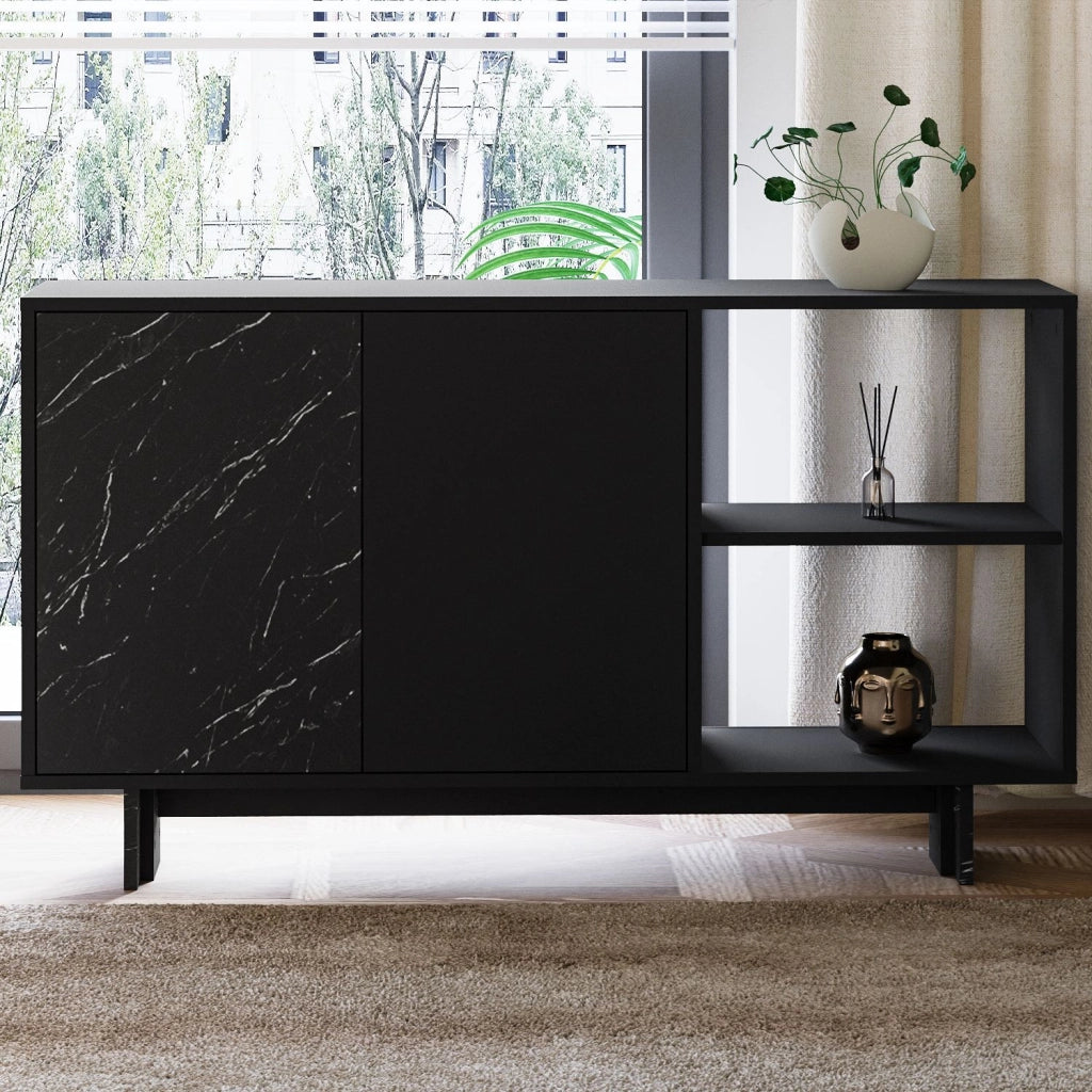 Credenza in legno "Ravello" - 140 x 35 x 80 cm - Nero