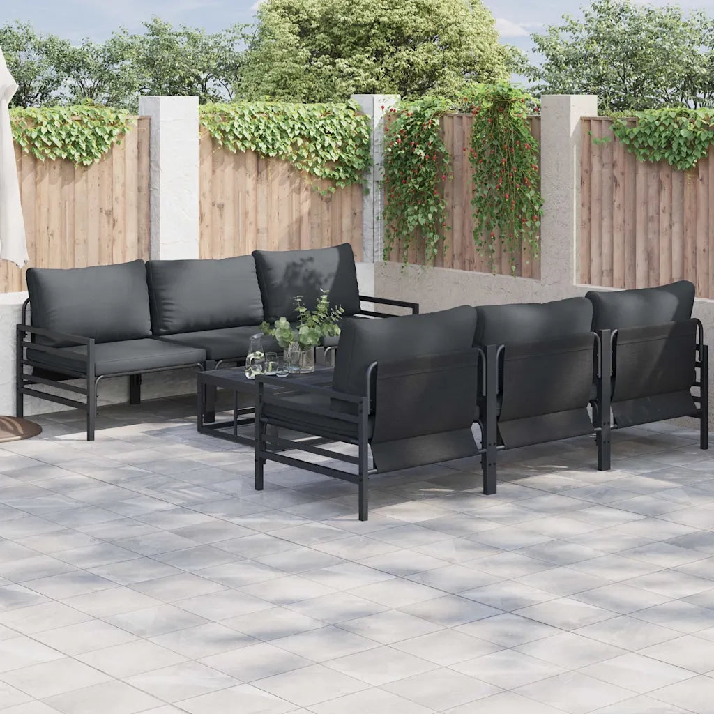 Set Divano da Giardino con cuscino 7 pcs Nero Acciaio 3378956