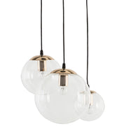 Lampada a Sospensione 3 Luci Vetro Trasparente Elemento in Metallo Dorato