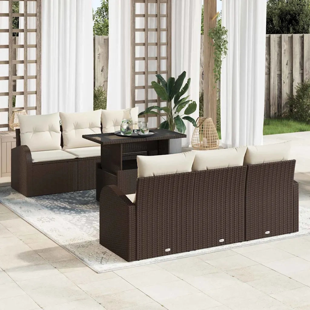 Set Divano da Giardino con cuscino 7 pcs Marrone Poly Rattan