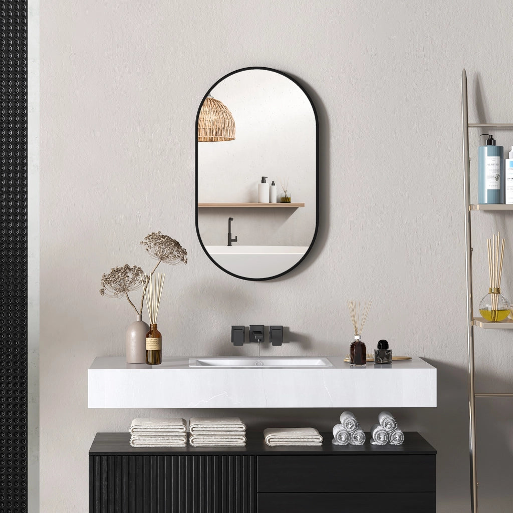 Specchio da Bagno Ovale con Cornice Alluminio ¨C zephmum ¨C Nero 40x70 cm