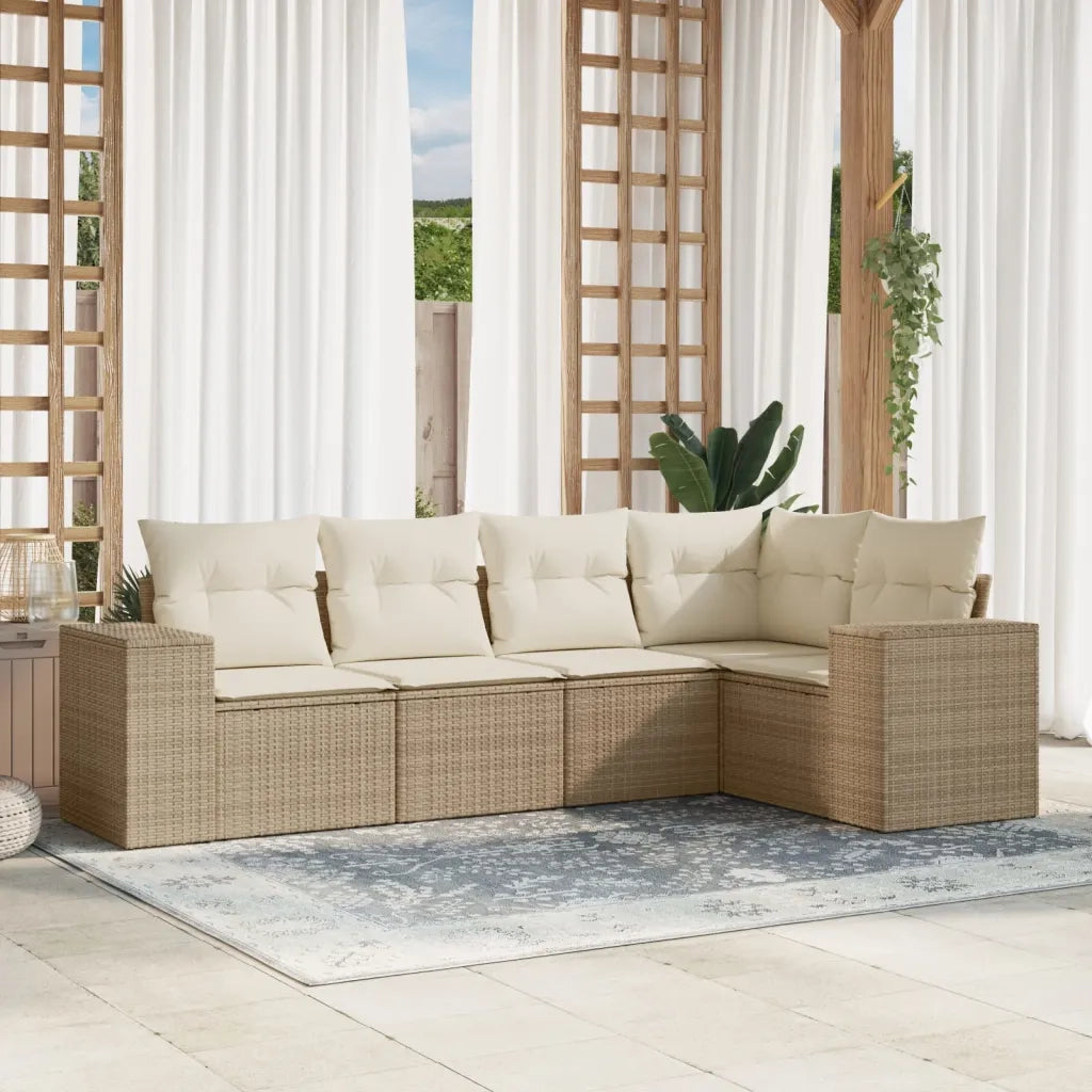 Set Divano da Giardino 5 pz con Cuscini Beige in Polyrattan 3254865