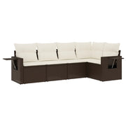 Set Divano da Giardino 5 pz | Set Salotto da Giardino con Cuscini Marrone in Polyrattan