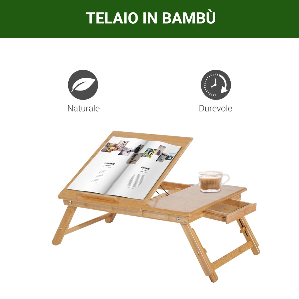 Tavolino da Letto Portatile ¨C Xylo ¨C Bamb¨´ con Raffreddamento 55x35x22-32cm