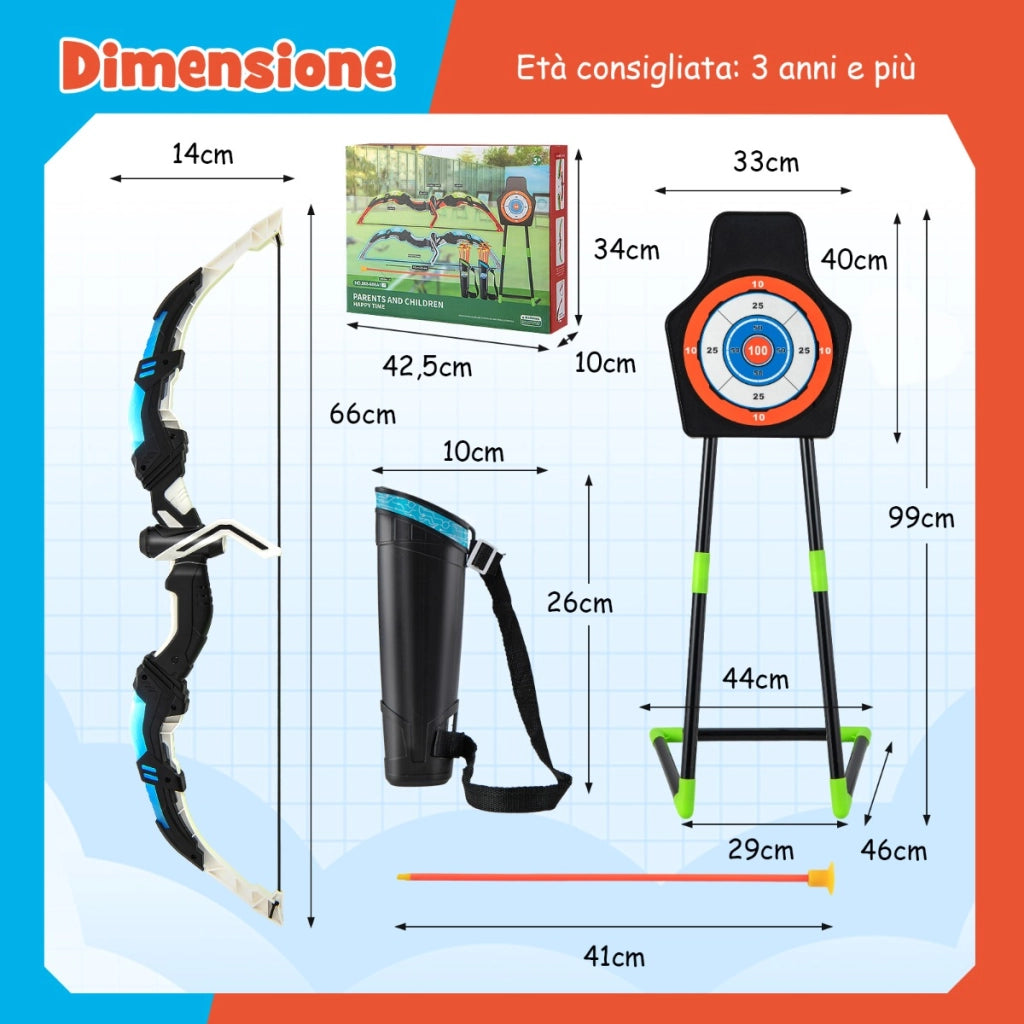 Set di 2 archi e frecce per bambini dai 3 anni in su, Set di giocattoli con arco frecce LED con 20 frecce a ventosa