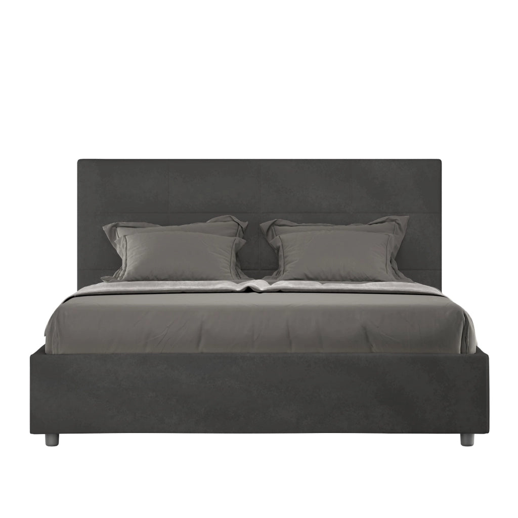 BS COM Letto matrimoniale king size con rete imbottito 170x190 microfibra grigio