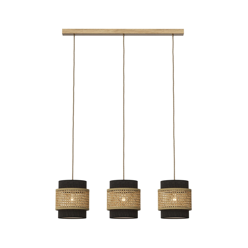 Vicco Lampada a sospensione a 3 pezzi Rattan/nero 70 x 120 cm