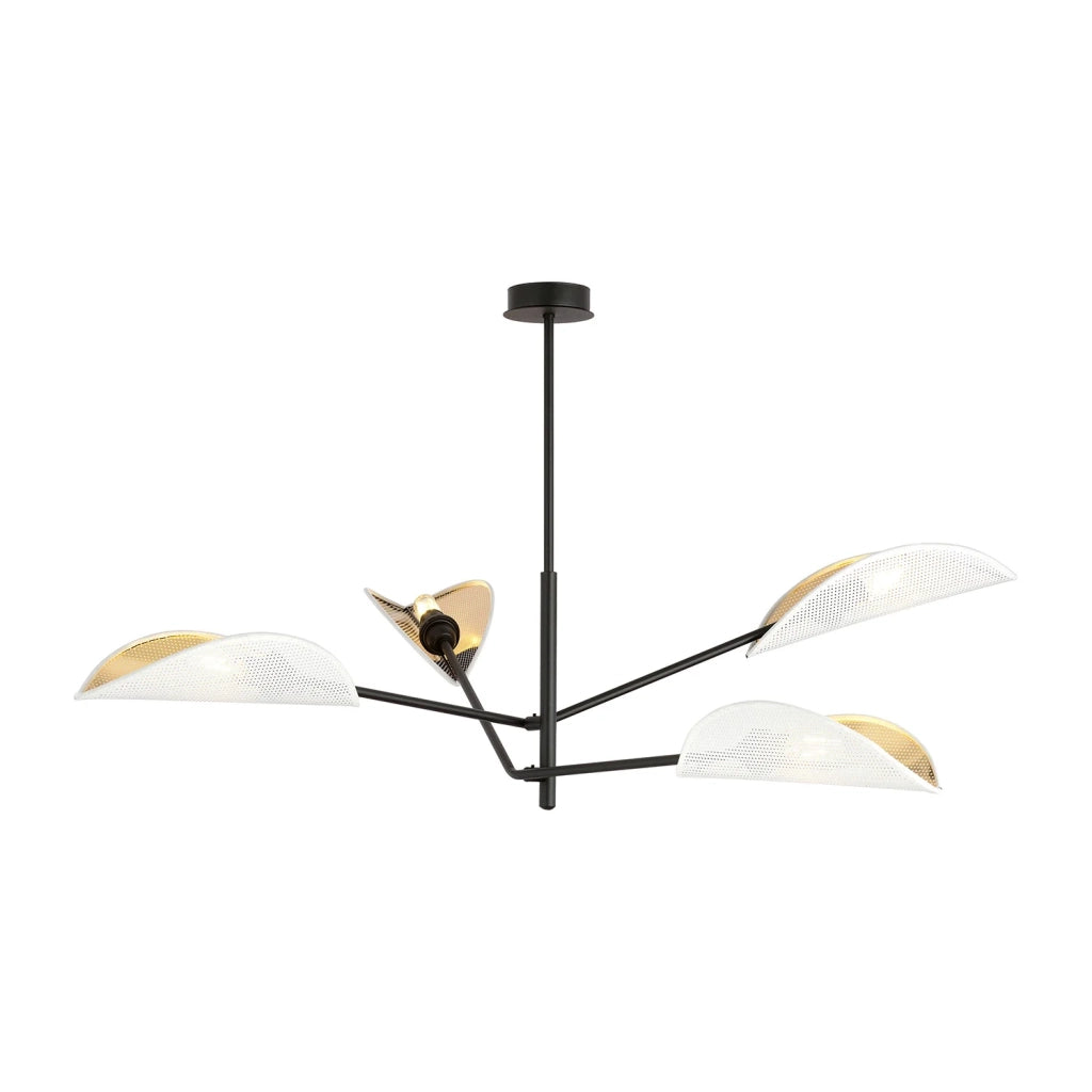 Lampadario 4 Luci Eridano In Acciao Nero E Bianco Oro Con Bracci Mobili