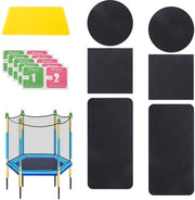 Kit di riparazione per trampolini 6 pezzi - Pannelli autoadesivi - Pannelli rotondi/quadrati/rettangolari - Incluso raschiano - Materiale TPE - Nero - Adesivi per trampolini