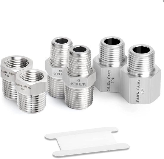 Set di adattatori a 6 pezzi in acciaio inossidabile a forma di zes con connettori a forma di zes robusti - 3/8" BSP a 1/4" BSP - Connettori a forma di zes per gas e acquedotto