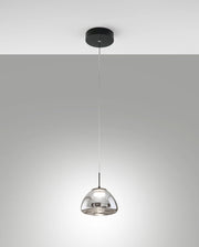 Lampada a Sospensione Lucille in Metallo e Vetro Borosilicato Fumé, LED 8W Dimmerabile a step, CCT 2700K/3000K/4000K, Ø16cm - Lucille