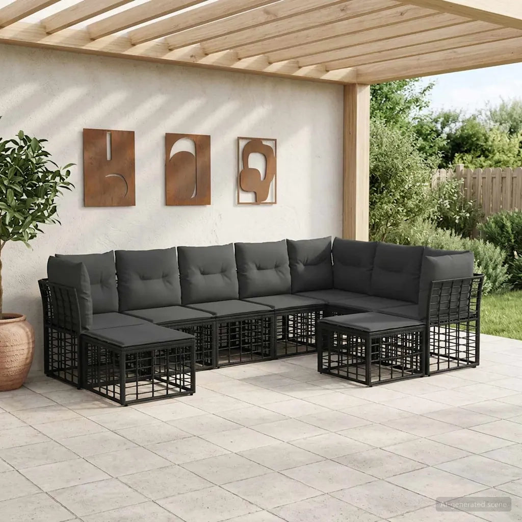 Set di divani da esterno Nero e Grigio scuro Poliestere 3437617