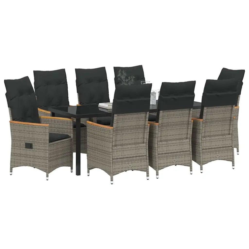 Set da Pranzo per Giardino con cuscino 9 pcs Grigio polyrattan 3379624