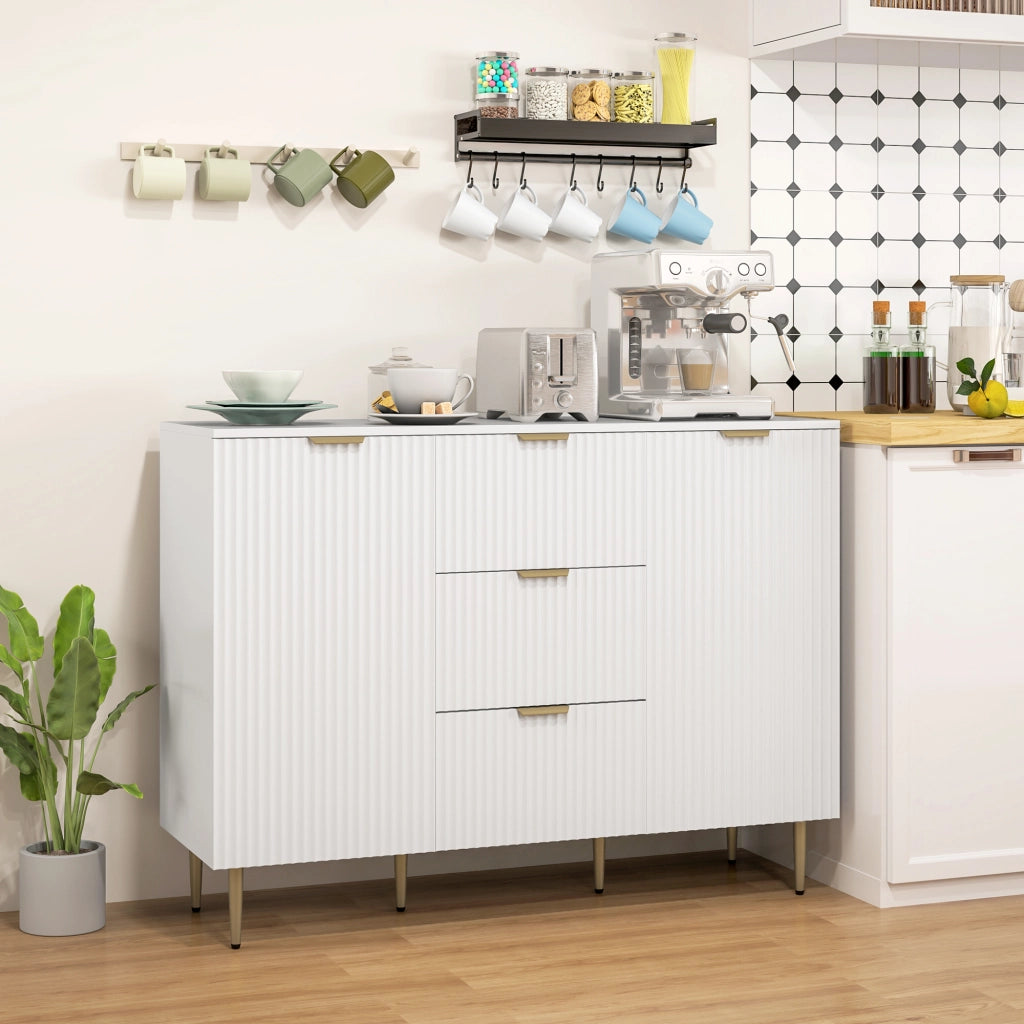 Credenza con 3 Cassetti e 2 Ante ¨C Minimal ¨C Legno e Metallo, Bianco