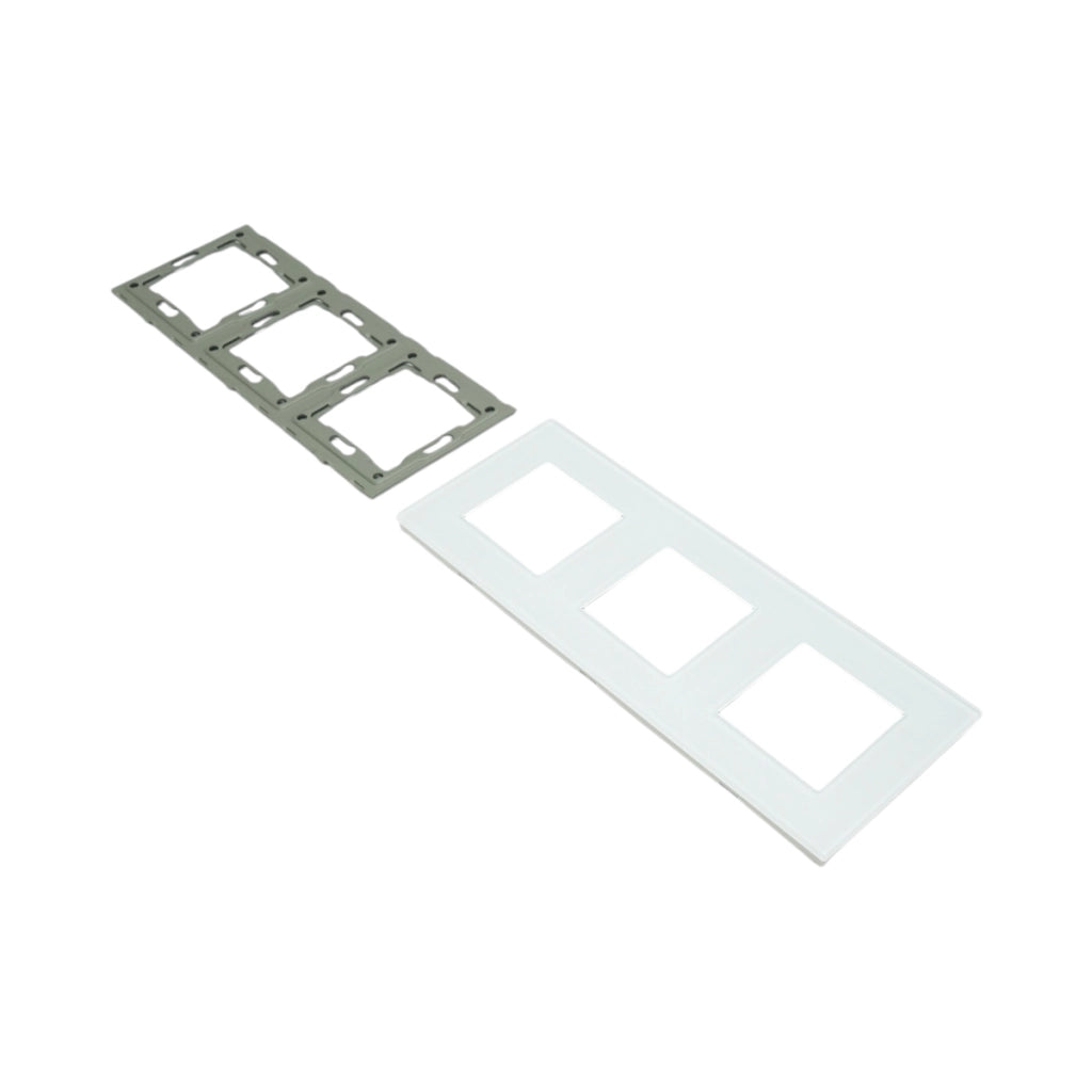 Cornice tripla in vetro bianco per presa e interruttore 228x86x10 mm