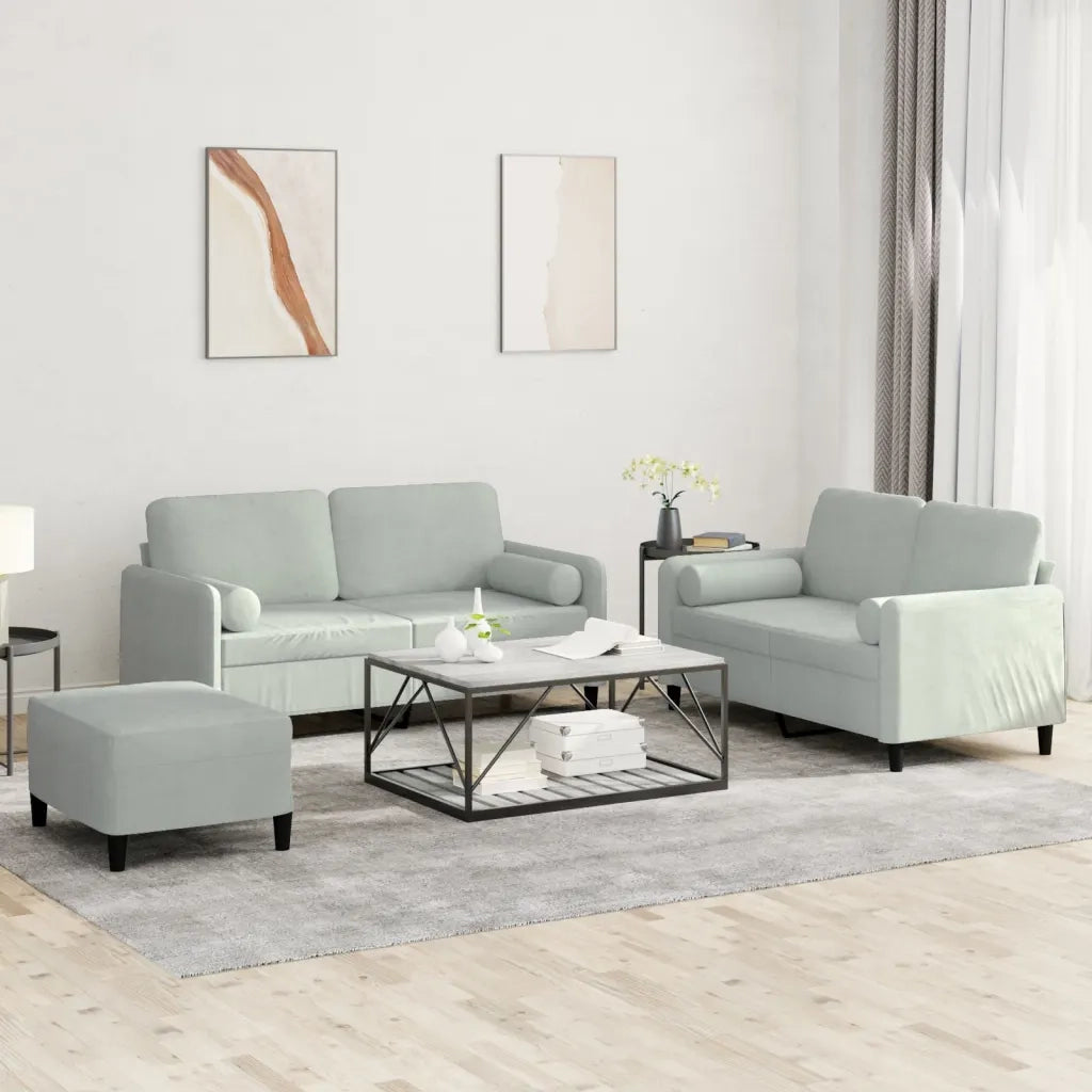 Set di Divani 3 pz con Cuscini Grigio Chiaro in Velluto 3202004