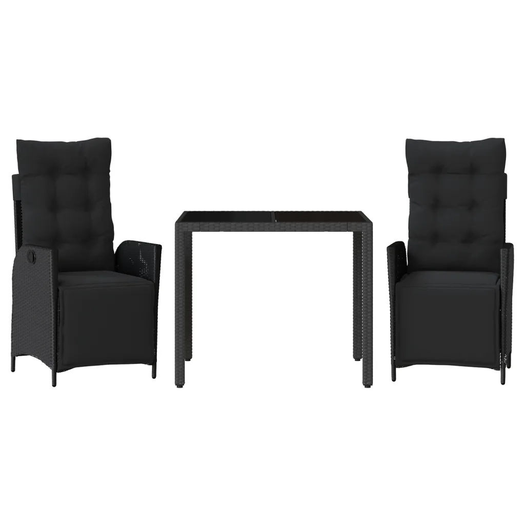 Set da Pranzo da Giardino 3 pz con Cuscini Nero in Polyrattan 3213320