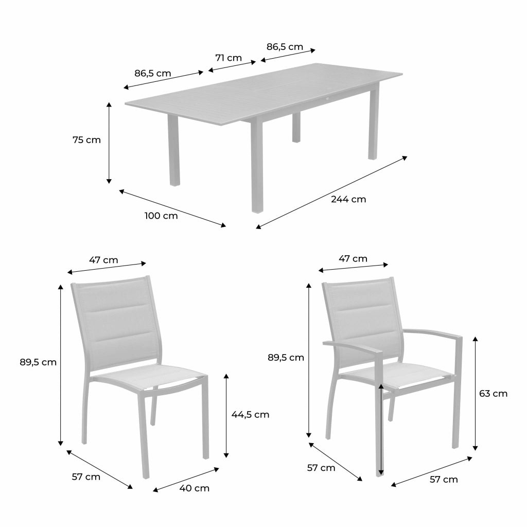 Set tavolo da giardino allungabile in alluminio con 8 posti, bianco