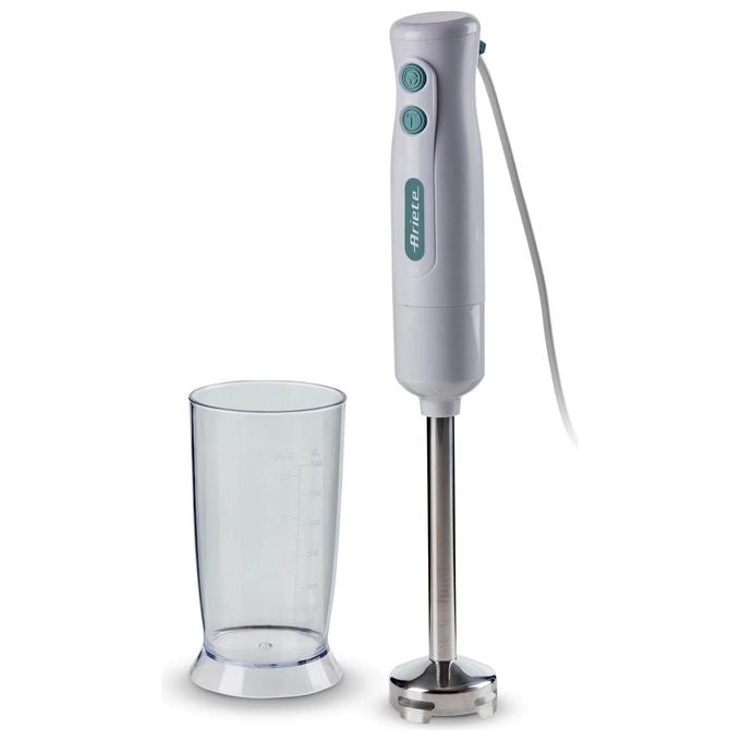 Ariete 601 Frullatore a immersione Breakfast, 700 W, 2 velocità, Lama in acciaio inox, Gamba removibile, Bicchiere trasparente, White & Aegean Teal