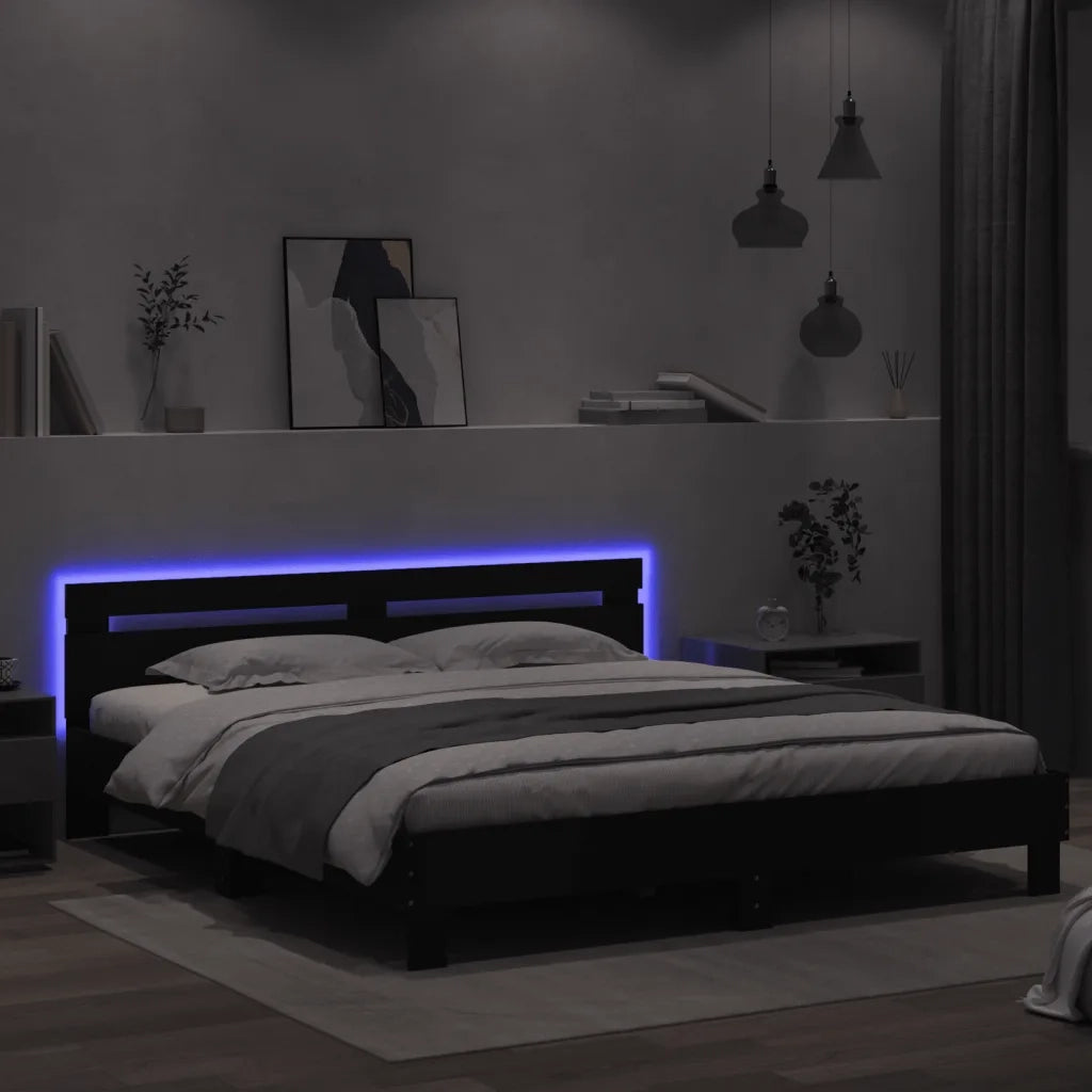 Giroletto con Testiera e LED Nero 160x200 cm 3207533