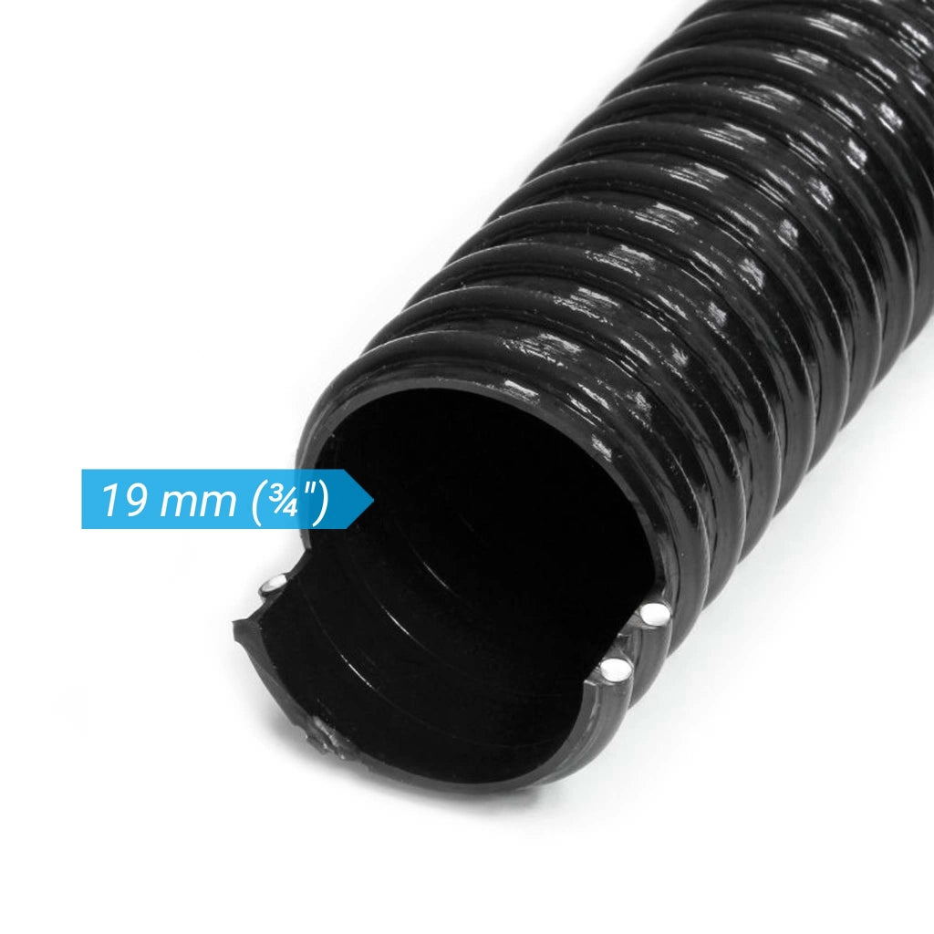 Tubo spiralato per pompe nero 50 m Ø 19mm (3/4″) con spirale rinforzata in PVC anti-attorcigliamento