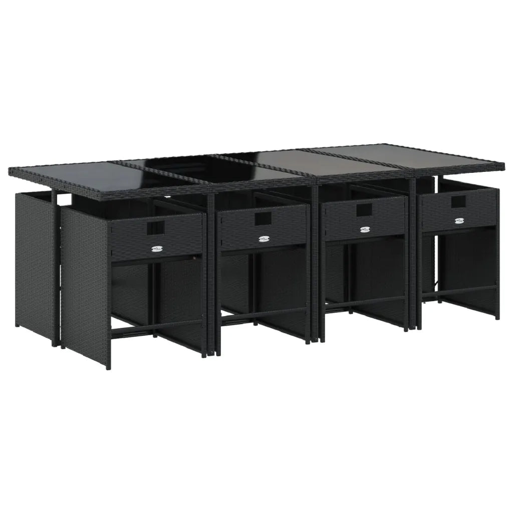Set da Pranzo da Giardino 9 pz con Cuscini Nero in Polyrattan 3277865