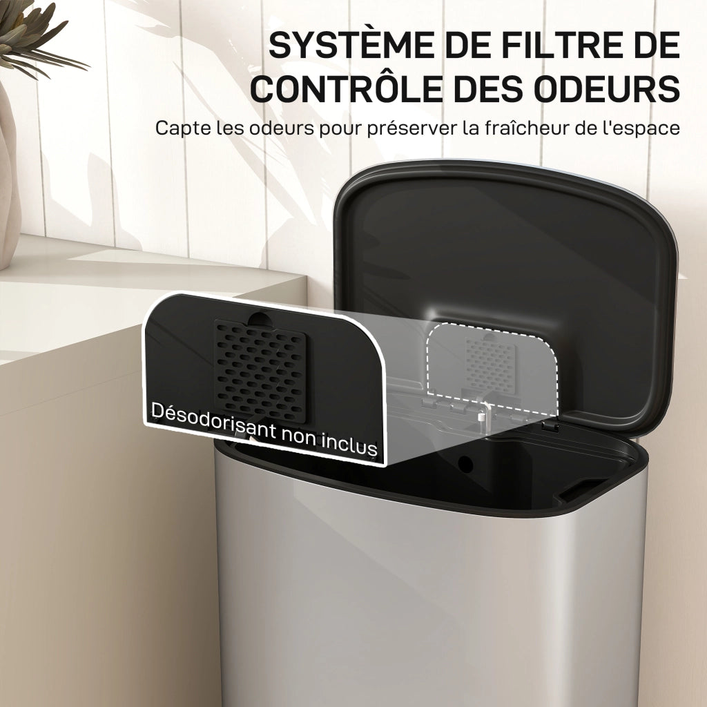 Pattumiera da cucina 50L ¨C Xylo ¨C con pedale, coperchio soft-close, secchio interno estraibile, 45,1x36,5x62,6cm, grigio
