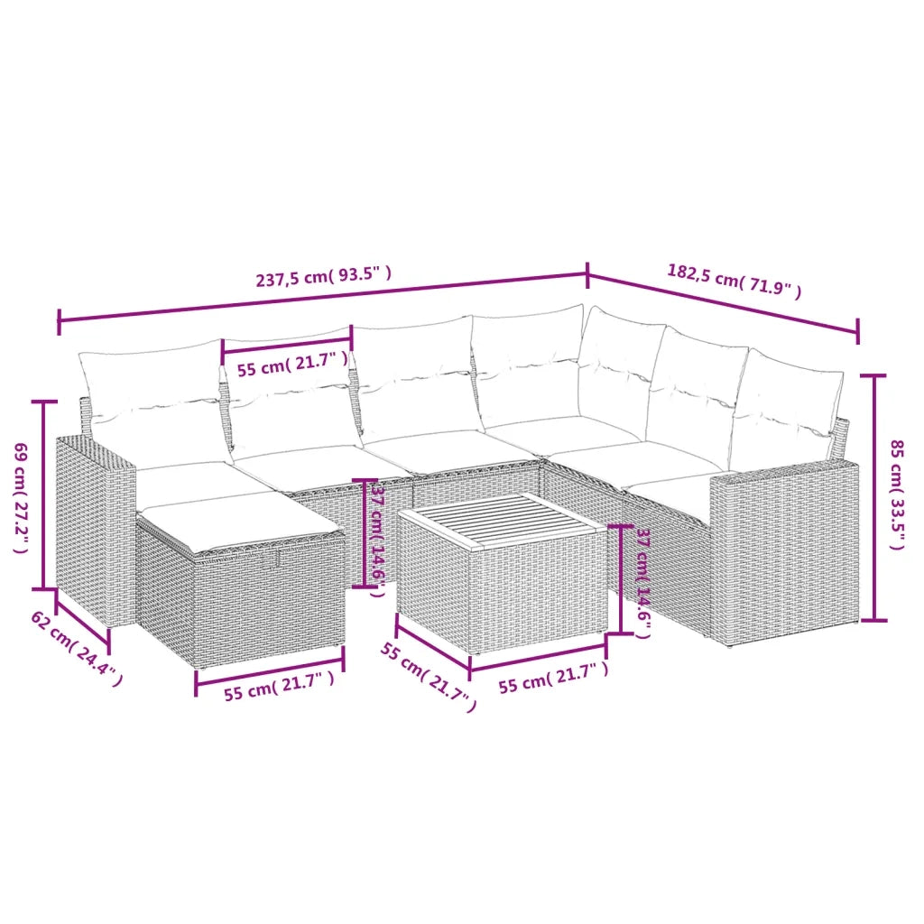 Set Divani da Giardino con Cuscini 8 pz Nero in Polyrattan 3264850