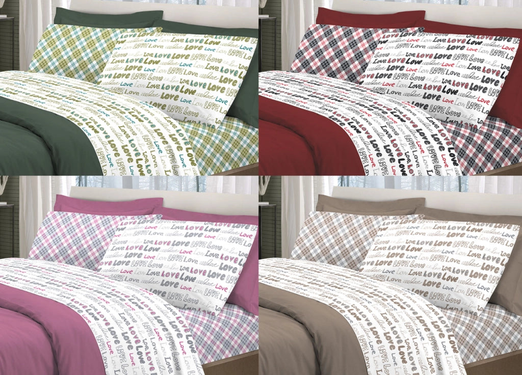 Completo Lenzuola Letto Linea Young 100% Cotone Disegno Love Love - Piazza E Mezza - Rosa