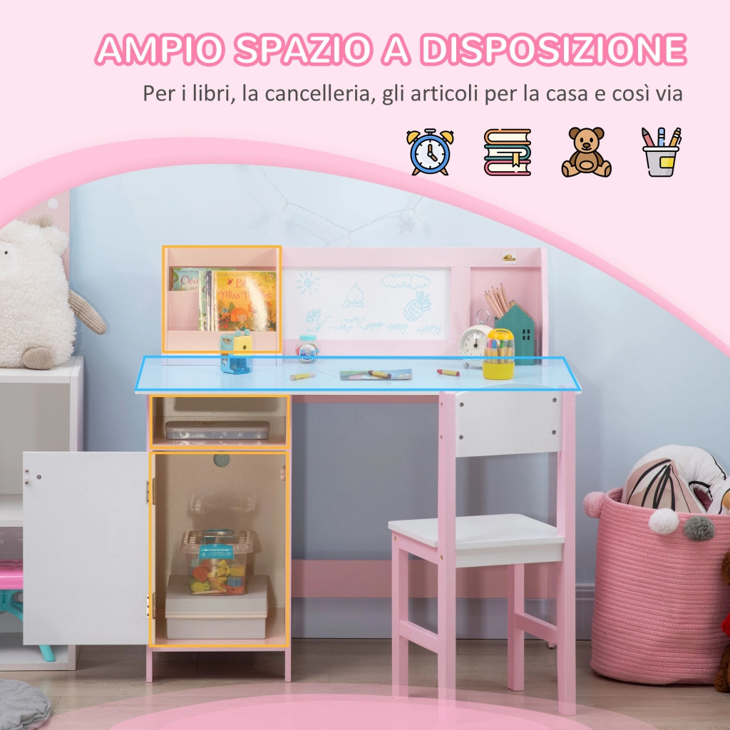 Set Scrivania e Sedia per Bambini in Legno Bianco e Rosa ¨C Minimal ¨C 90x60x75
