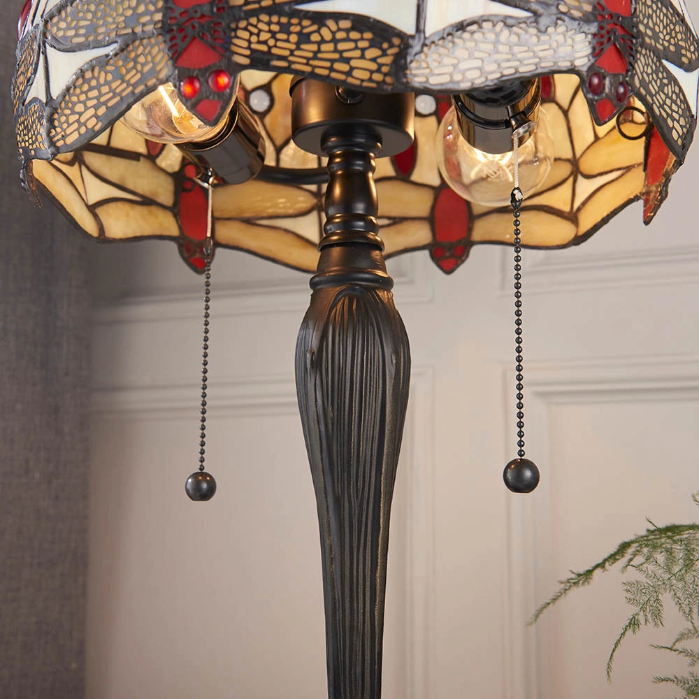 Lampada da tavolo Tiffany vetrata Dragonfly Beige 2xE27