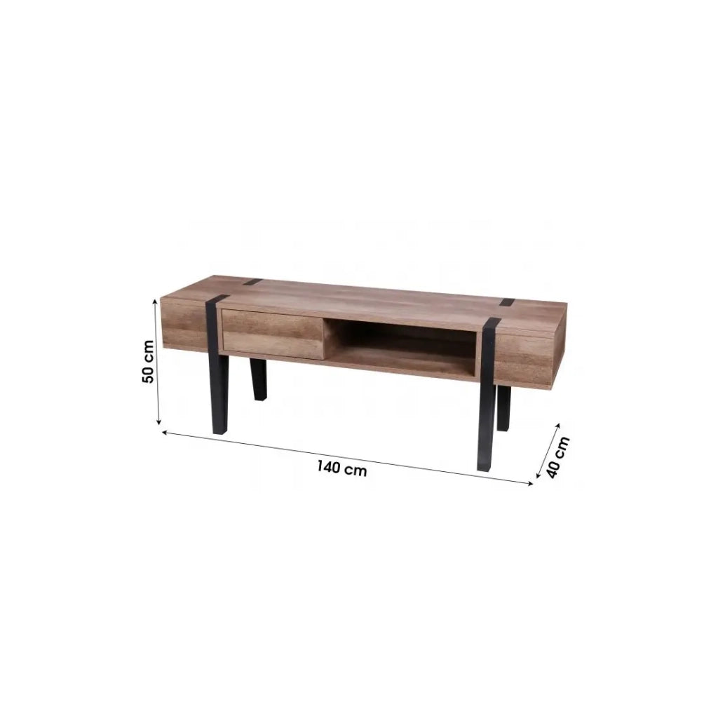Mobile TV LOVY - Legno con Piedi in Metallo Nero, 1 Cassetto e 1 Vano