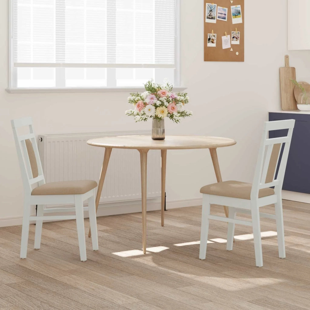 Sedia da pranzo 2 pcs Bianco e marrone Legno di gomma solido