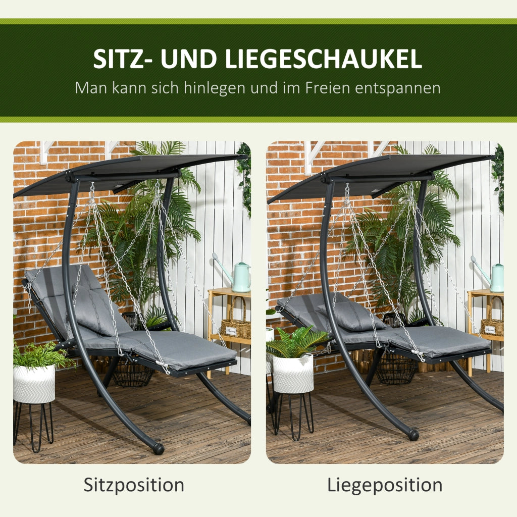 Altalena Hollywood con parasole regolabile e cuscini per giardino e terrazzo grigio scuro