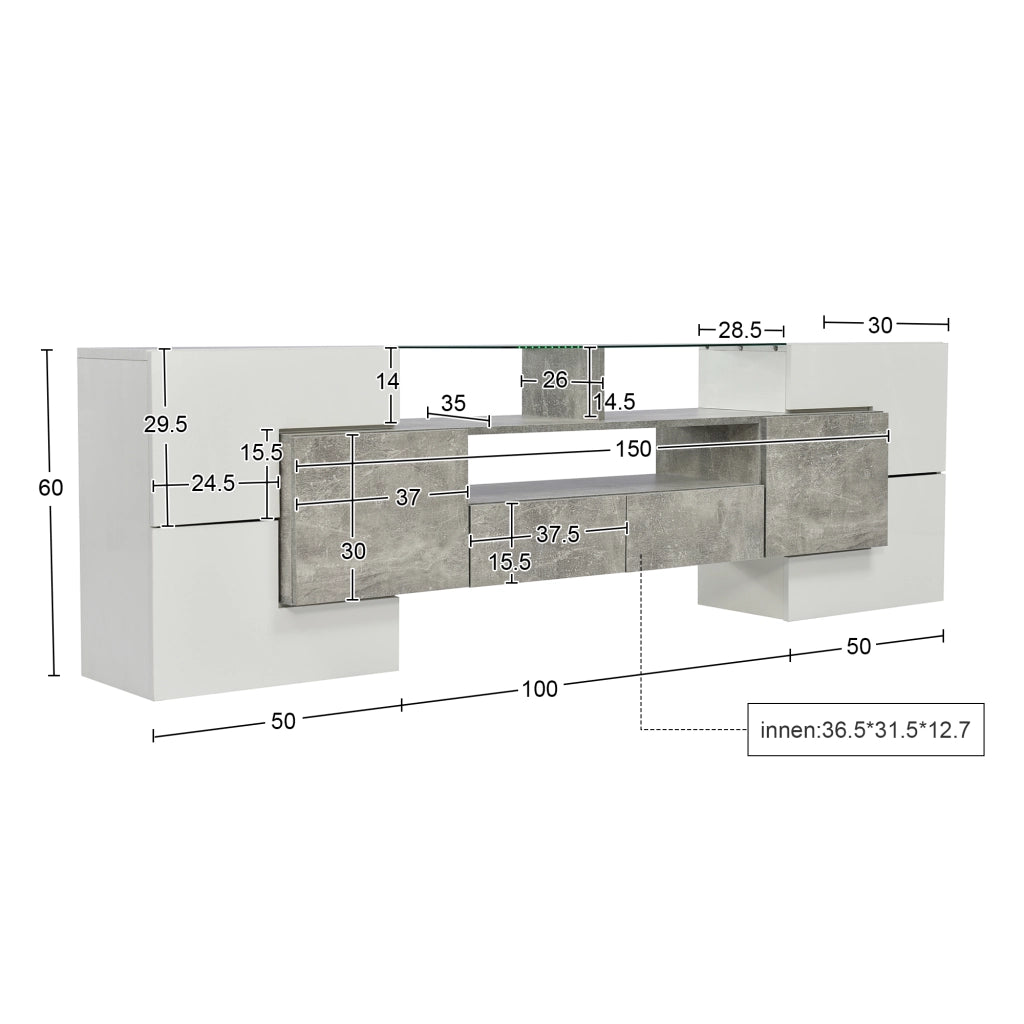 Cassettiera TV grigia in MDF lunghezza 200 cm