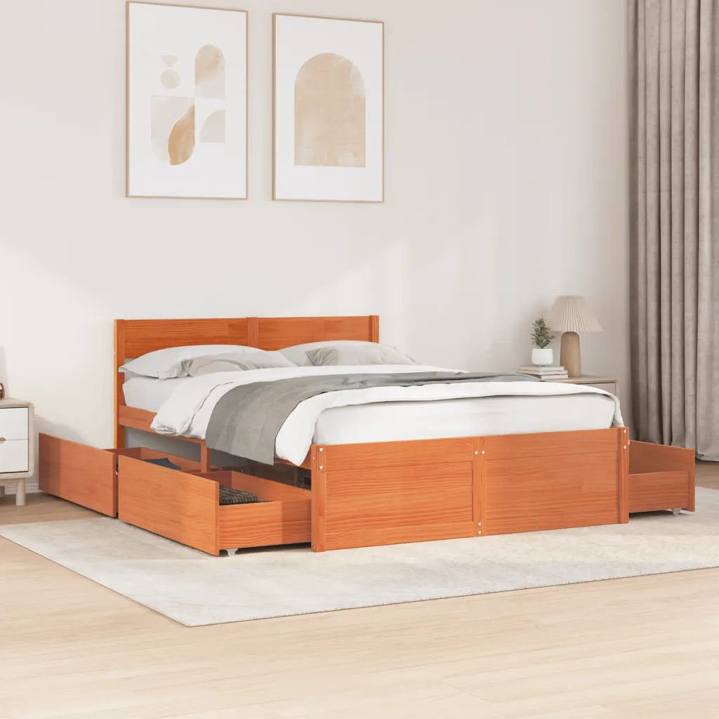 Letto senza Materasso-Struttura Letto Marrone Cera 120x200 cm in Legno di Pino 327502