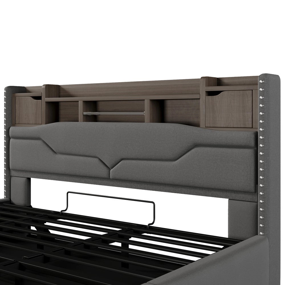 Letto Imbottito Contenitore con LED e USB ¨C Xylo ¨C Grigio 180x200