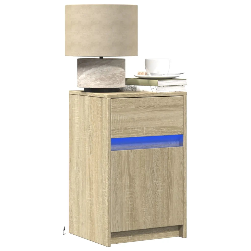 Comodino con Luci LED Rovere Sonoma in Legno Multistrato 852002
