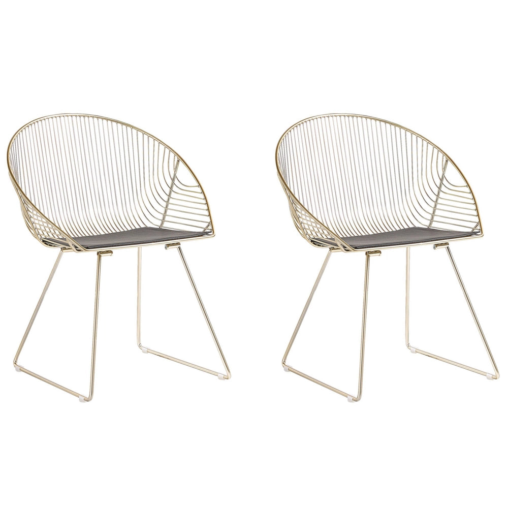 Set di 2 sedie da pranzo con struttura in metallo dorato sedile in ecopelle nera design moderno e glam