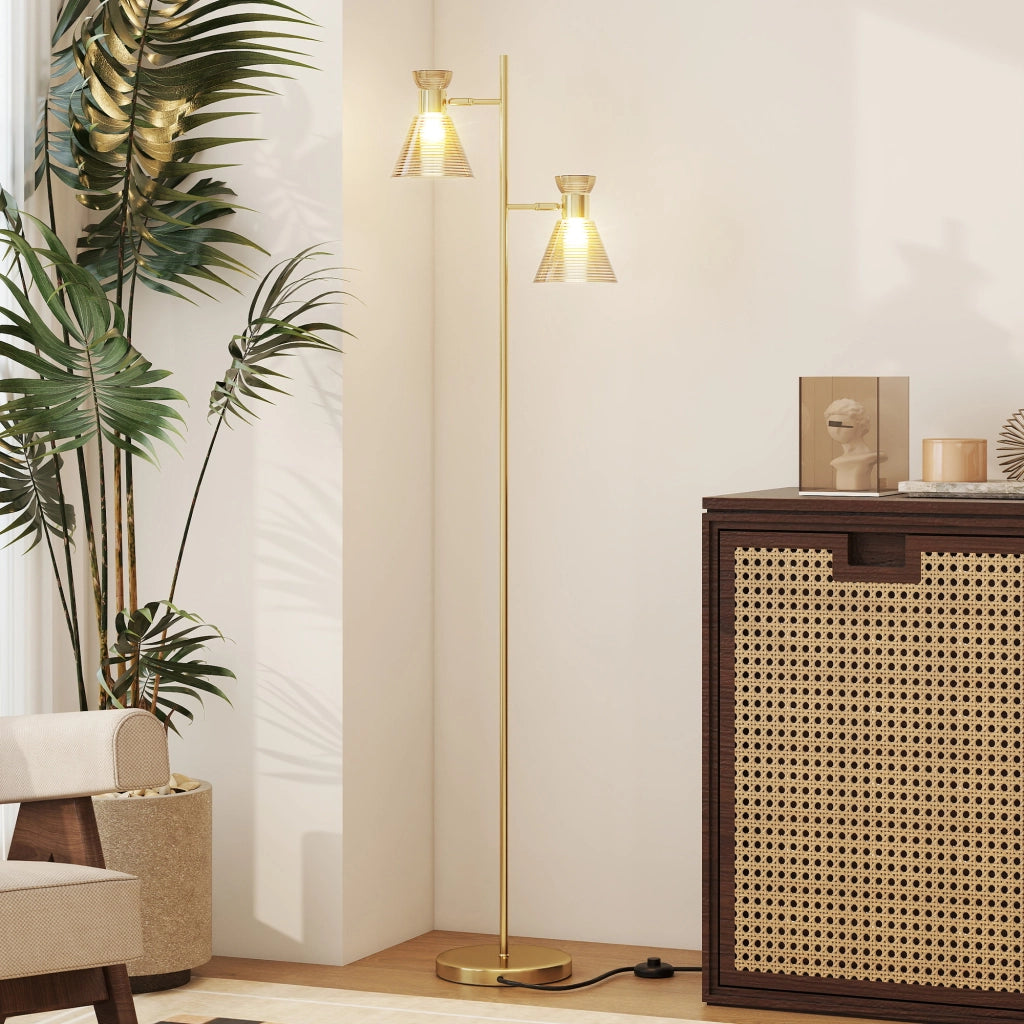Lampada da Terra Moderna con 2 Luci Regolabili ¨C zephmum ¨C Oro