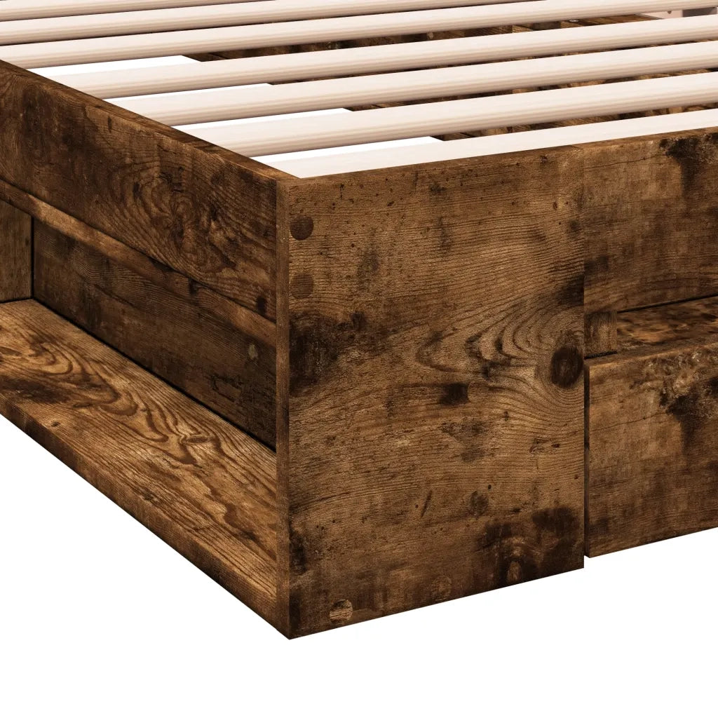 Letto singolo | Letto per adulti | Giroletto con Cassetto Rovere Fumo 100x200 cm Legno Multistrato