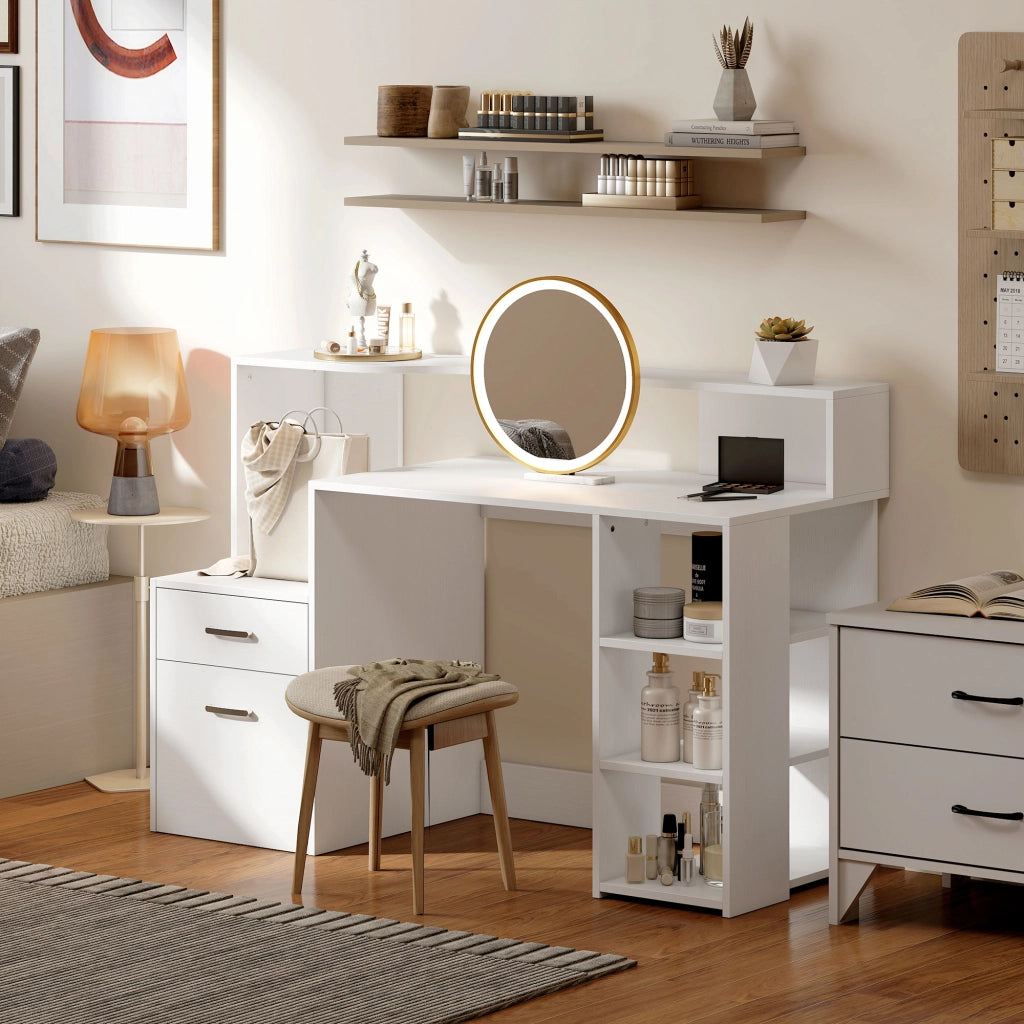 Scrivania per computer con cassetti e ripiani ¨C Xylo ¨C bianco 137x55x92cm
