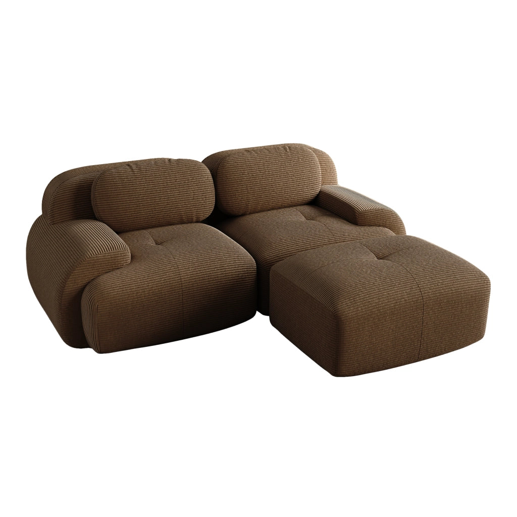 Divano Angolare Modulare ¨C MINIMAL ¨C Tessuto Cordoncino, Braccioli Curvi, Marrone