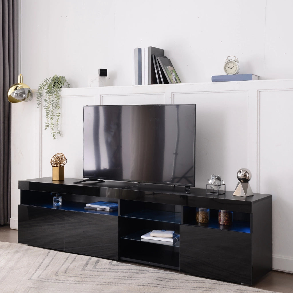 Cassettiera per TV nera lucida in MDF lunghezza 180 cm