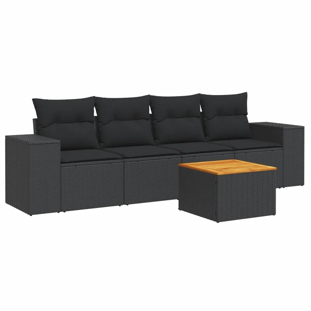 Set Divani da Giardino 5 pz | Set Salotto da Giardino con Cuscini in Polyrattan Nero