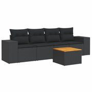 Set Divani da Giardino 5 pz | Set Salotto da Giardino con Cuscini in Polyrattan Nero